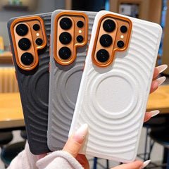 Water Ripple Leather Pattern Magnetic Case for Samsung Galaxy | Orange Lens Frame Cover