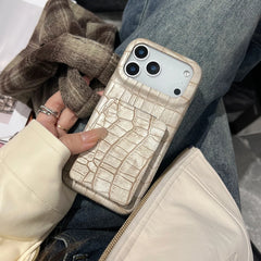 Crocodile Skin Leather with Mirror Holder Phone Case for iPhone