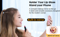Magnetic Lip Gloss Holder | 2-in-1 Silicone Lipstick Phone Grip with Built-in Mirror | Makeup Stand Bracket