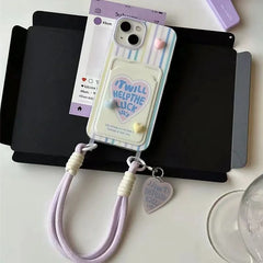 Colorful Striped Wallet Phone Case for iPhone | Cute 3D Heart Silicone Cover