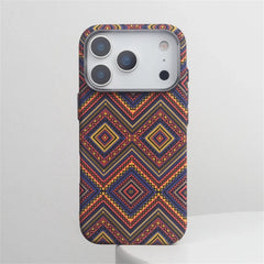 Southwestern Tribal Woven Case for iPhone | Carbon Fiber Texture MagSafe Cover with Alloy Lens Protection