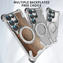 Aluminum Alloy MagSafe Case with 360° Rotating Stand | Transparent Metal Bumper Cover For Samsung Galaxy