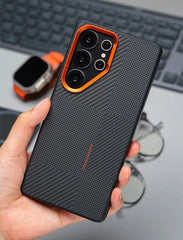 Frosted Alloy Lens Magnetic Phone Case for Samsung Galaxy | Carbon Fibre Texture with Soft Edge Phone Cover