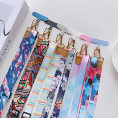 Universal Retro Pattern Phone Lanyard | Wide Adjustable Crossbody Shoulder Strap | Vintage Fabric Neck Sling Bag Chain with Secure Case Tab Insert