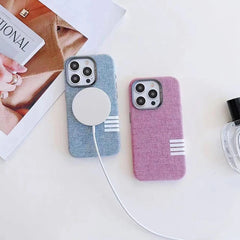 Premium Flax Linen Fabric MagSafe Case For iPhone | Textured Cotton Canvas Alloy Lens Phone Cover