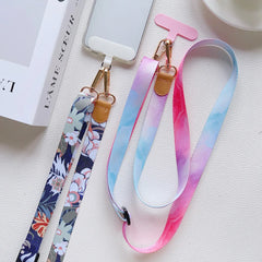 Universal Retro Pattern Phone Lanyard | Wide Adjustable Crossbody Shoulder Strap | Vintage Fabric Neck Sling Bag Chain with Secure Case Tab Insert