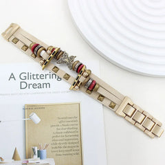 Boho Leather Wrap Apple Watch Band with Butterfly Charm | Vintage Beaded Studded Strap Bracelet