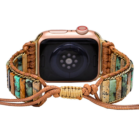 Boho Natural Stone Beaded Watch Band For Apple Watch | Handcrafted Imperial Jasper Bracelet Strap