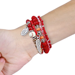 Boho Colorful Beaded Bracelet Band with Silver Charms  For Apple Watch | Jewelry Strap