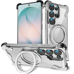 Aluminum Alloy MagSafe Case with 360° Rotating Stand | Transparent Metal Bumper Cover For Samsung Galaxy