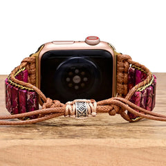Boho Natural Stone Beaded Watch Band For Apple Watch | Handcrafted Imperial Jasper Bracelet Strap