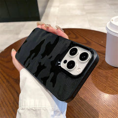 Camouflage Leather Cooling Case for iPhone | Shockproof Tactical Camo Bumper | Heat Dissipation Leather Phone Cover