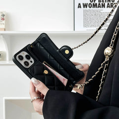 Crossbody Phone Case for iPhone |  Leather Wallet Cover with Adjustable Chain Lanyard, Card Slot Pocket & Kickstand
