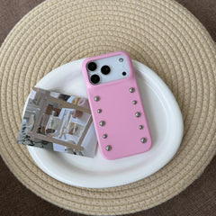 Leather Cover with Round Rivet Bead Phone Case for iPhone