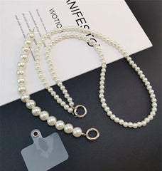Universal Pearl Chain Crossbody Phone Lanyard | Elegant Acrylic Beaded Shoulder Strap &amp; Bracelet Set with Secure Case Insert Tab