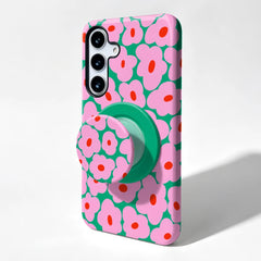 Pink and Green Flower Case with Matching Grip For Samsung Galaxy | Groovy Floral PC TPU Cover
