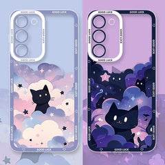 Artistic Black Cat Starry Phone Case For Samsung Galaxy