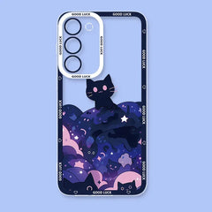 Artistic Black Cat Starry Phone Case For Samsung Galaxy