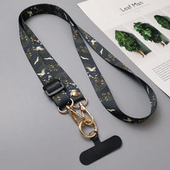 Universal Oriental Aesthetic Phone Lanyard | Vintage Pattern Fabric Crossbody Neck Strap | Adjustable Anti-Loss Shoulder Sling with Secure Case Tab Insert