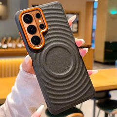 Water Ripple Leather Pattern Magnetic Case for Samsung Galaxy | Orange Lens Frame Cover