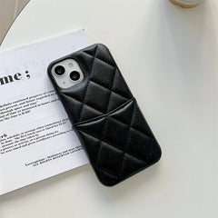 Quilted Leather iPhone Case | Crossbody Lanyard Chain | Wallet Card Holder Phone Cover