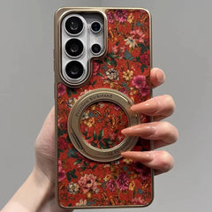 Floral Butterfly Leather Magnetic Case for Samsung Galaxy | Electroplated 360 Rotating Stand Hard Cover