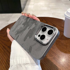 Camouflage Leather Cooling Case for iPhone | Shockproof Tactical Camo Bumper | Heat Dissipation Leather Phone Cover