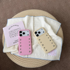 Leather Cover with Round Rivet Bead Phone Case for iPhone