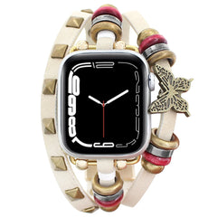 Boho Leather Wrap Apple Watch Band with Butterfly Charm | Vintage Beaded Studded Strap Bracelet