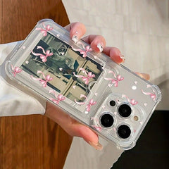 Cute Bow Transparent Phone Cover with Card Slot For iPhone