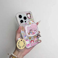 Cute Hello Kitty with Holder Phone Case For iPhone | Clear TPU Cover
