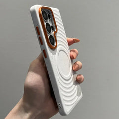 Water Ripple Leather Pattern Magnetic Case for Samsung Galaxy | Orange Lens Frame Cover