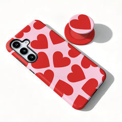 MagSafe Red Love Hearts Print Case For Samsung with Phone Ring Holder