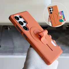 Magnetic Wallet Card Holder Case with Push-Pull Ring Stand for Samsung Galaxy