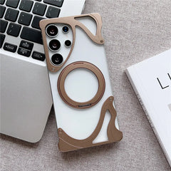 Minimalist Aluminum Metal Bumper MagSafe Case For Samsung Galaxy | 360° Ring Stand Clear Phone Cover