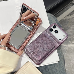 Crocodile Skin Leather with Mirror Holder Phone Case for iPhone