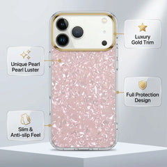 Glitter Shell Pattern Case with Gold Lens Frame | Iridescent Pearl Phone Cover For iPhone