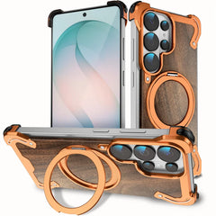 Aluminum Alloy MagSafe Case with 360° Rotating Stand | Transparent Metal Bumper Cover For Samsung Galaxy