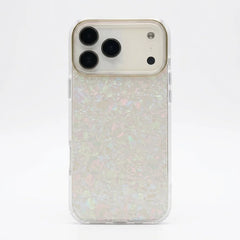Glitter Shell Pattern Case with Gold Lens Frame | Iridescent Pearl Phone Cover For iPhone