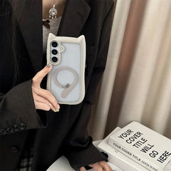 Cute Cat Ear Case For Samsung Galaxy | Transparent Magnetic Cover