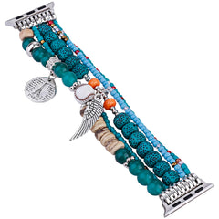 Boho Colorful Beaded Bracelet Band with Silver Charms  For Apple Watch | Jewelry Strap