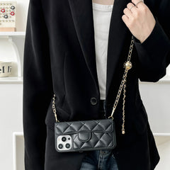 Crossbody Phone Case for iPhone |  Leather Wallet Cover with Adjustable Chain Lanyard, Card Slot Pocket & Kickstand