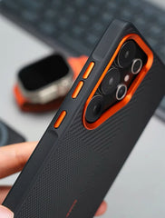 Frosted Alloy Lens Magnetic Phone Case for Samsung Galaxy | Carbon Fibre Texture with Soft Edge Phone Cover