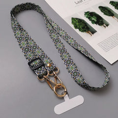Universal Oriental Aesthetic Phone Lanyard | Vintage Pattern Fabric Crossbody Neck Strap | Adjustable Anti-Loss Shoulder Sling with Secure Case Tab Insert