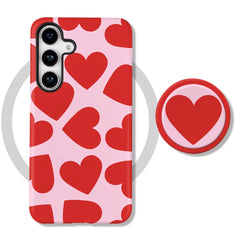MagSafe Red Love Hearts Print Case For Samsung with Phone Ring Holder