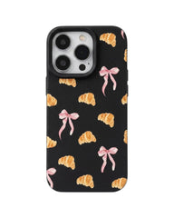 Sweet Croissant Bow Pattern Soft Phone Case For iPhone | Faux Leather Cover