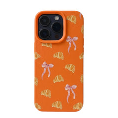 Sweet Croissant Bow Pattern Soft Phone Case For iPhone | Faux Leather Cover