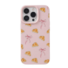 Sweet Croissant Bow Pattern Soft Phone Case For iPhone | Faux Leather Cover