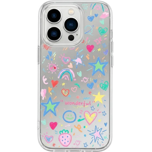 Colorful Doodle Stars And Hearts Back Mirror Phone Case For iPhone