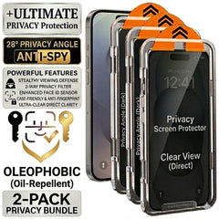 (Pack of 2) Privacy Tempered Glass Screen Protector with Oleophobic Coating & Installation Kit for iPhone